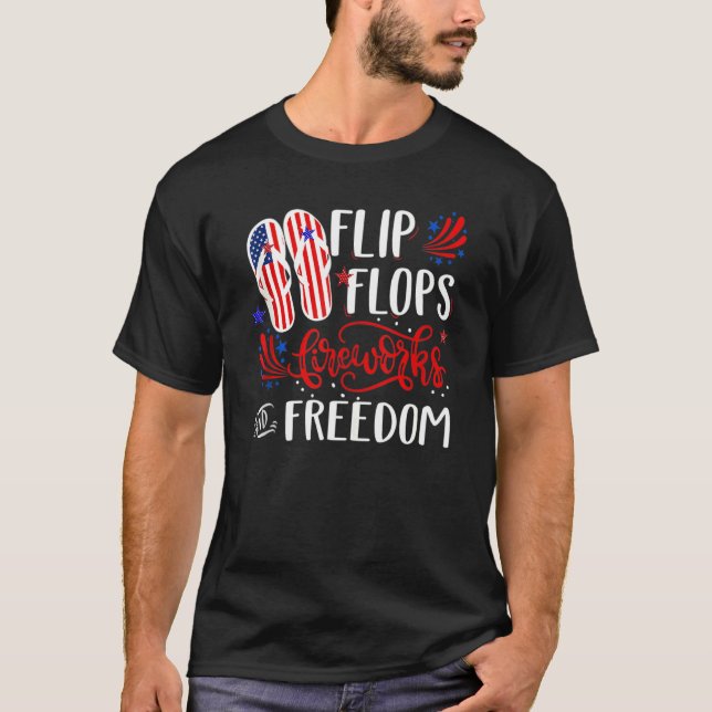 T-shirt Tongs Feux D'Artifice Et Liberté 4 Juillet Ameri (Devant)