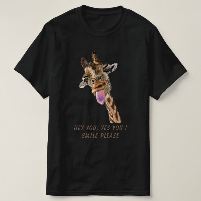 T-shirt Tongue de Girafe dehors et lavabo jouant - Sourire (Design devant)