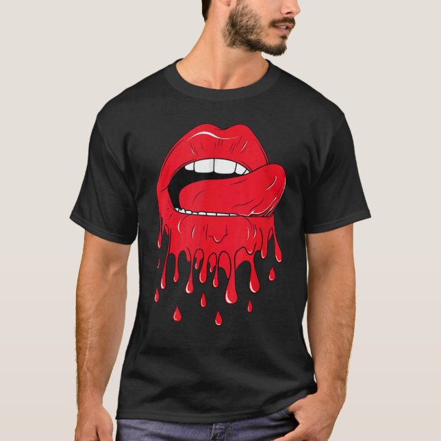 T-shirt Tongue Licking Red Melting Lips Vintage (Devant)
