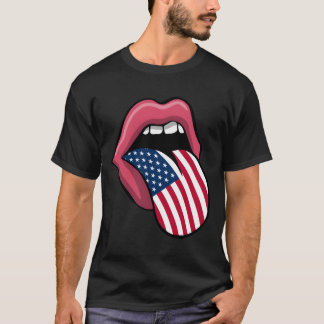 T-shirt Tongue Lips Patriotic Usa Flag 4Th Of July Merica