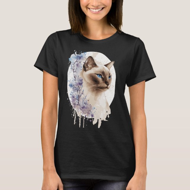 T-shirt Tonkinese Chat Cherry Blossom Aquarelle Sakura Flo (Devant)