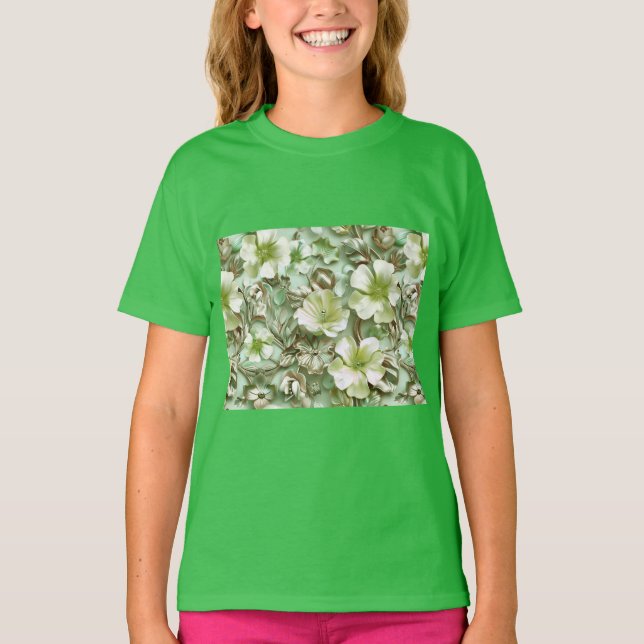 T-shirt Tons verts, motifs floraux (Devant)
