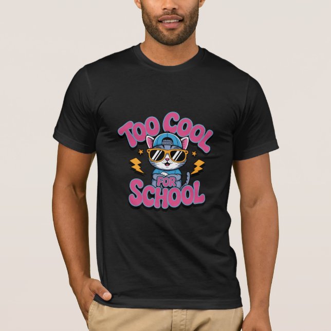 T-shirt Too Cool For School Funny Cat Wearing Sunglasses (Devant)