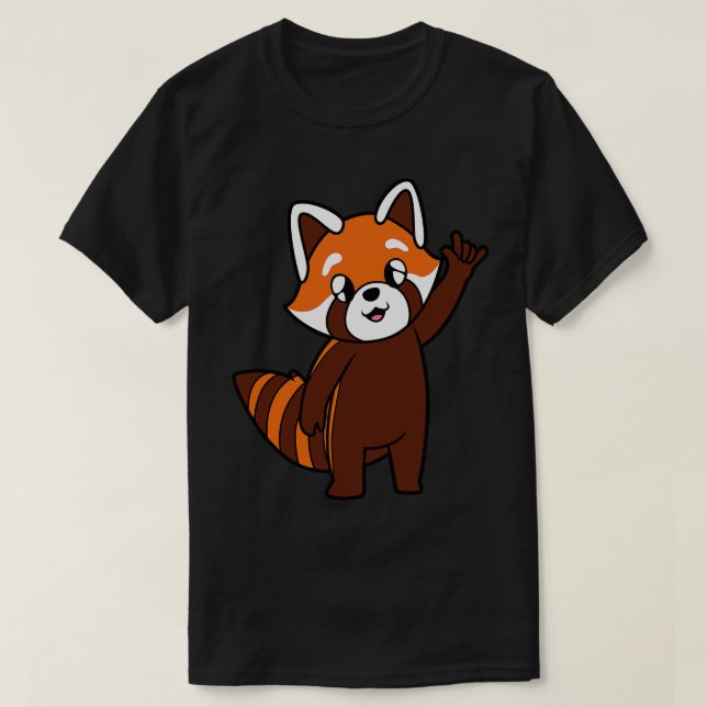 T-shirt toon panda rouge montre Je t'aime geste de la main (Design devant)
