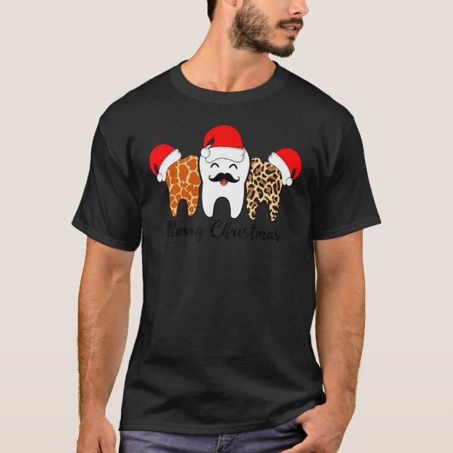 T-shirt Tooth Mustache Leopard Giraffe Imprimer Joyeux Noë (Devant)