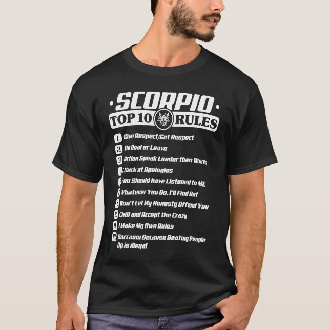T-shirt Top 10 des règles de Scorpio Zodiac (Devant)