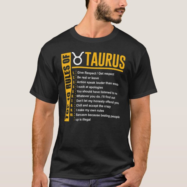T-shirt Top 10 des règles de Taurus Zodiac (Devant)