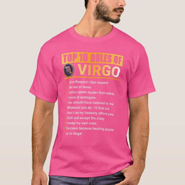 T-shirt Top 10 des règles pour Virgo Zodiac Anniversaire (Devant)