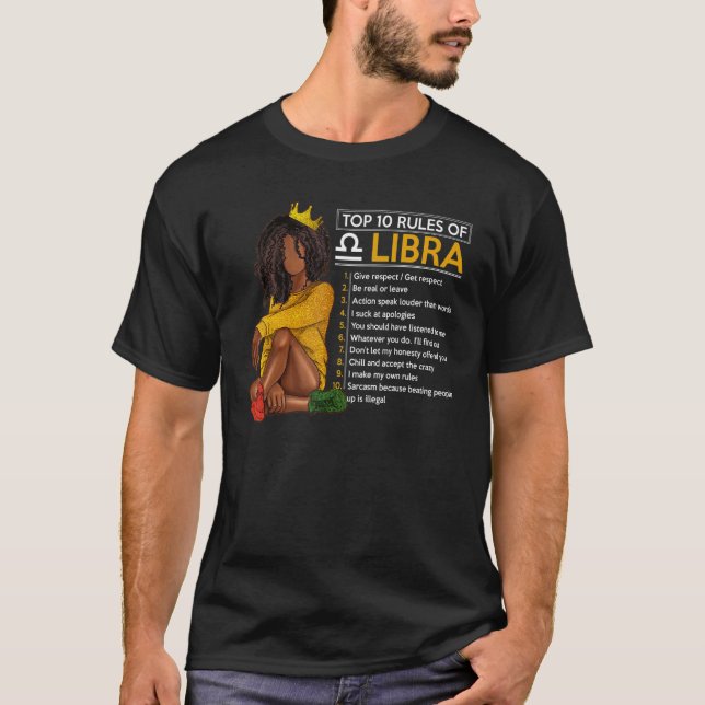 T-shirt Top 10 Règles De Libra Signet Zodiaque Horoscope N (Devant)