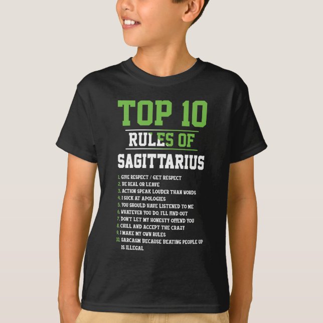 T-shirt Top 10 Règles De Sagittarius Anniversaire Horoscop (Devant)