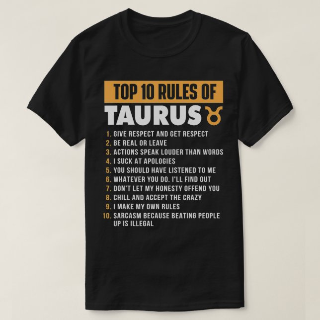 T-shirt Top 10 Règles De Taurus Zodiac Signal Astrologie A (Design devant)