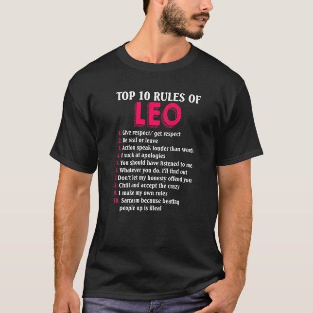 T-shirt Top 10 Règles Du Panneau Zodiaque Leo (Devant)