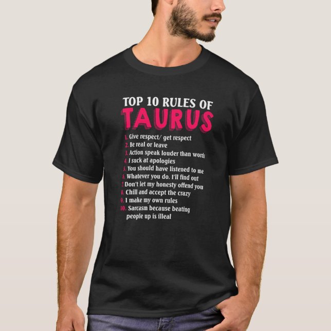 T-shirt Top 10 Règles Du Taurus Zodiac (Devant)