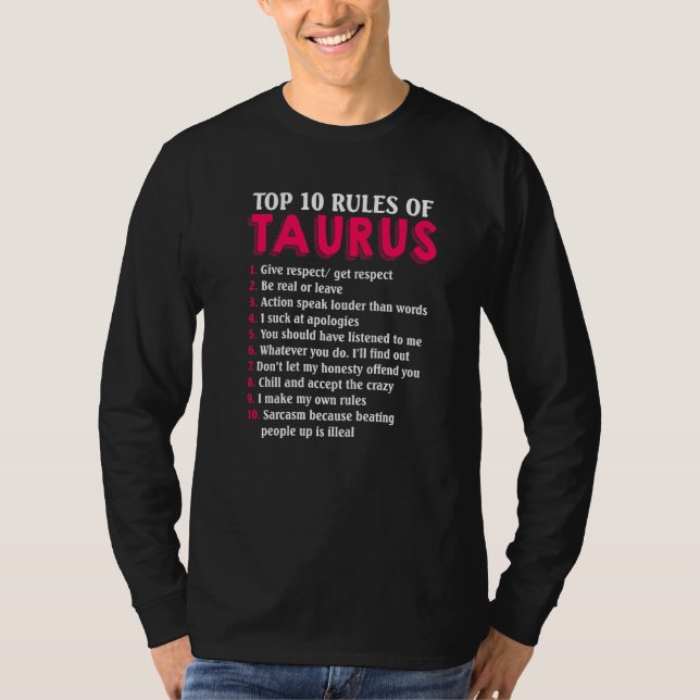 T-shirt Top 10 Règles Du Taurus Zodiac (Devant)