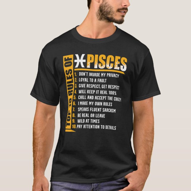 T-shirt Top 10 Rules Of Pisces Zodiac Sign (Devant)