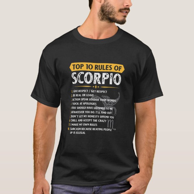 T-shirt Top 10 Rules Scorpio Horoscope Birthday (Devant)