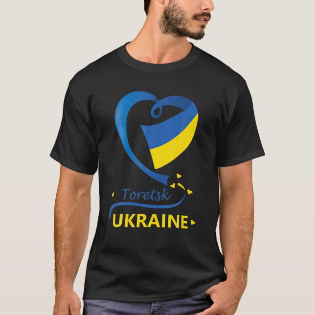 T-shirt Toretsk Ukraine National Drapeau Coeur Emblem Cres (Devant)