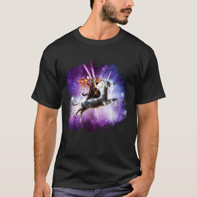 T-shirt Tornade Chat Chevauchant Licorne Avec Pizza (Devant)