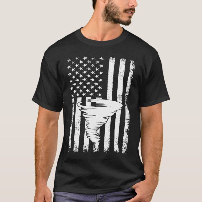 T-shirt Tornade Drapeau américain Ouragan Tempête Chasseur (Devant)