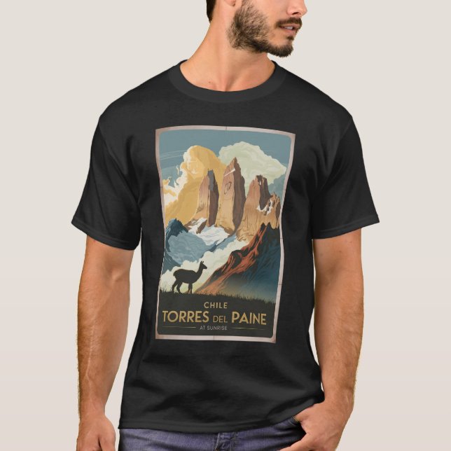 T-shirt Torres del Paine Chile Illustration Travel Art (Devant)