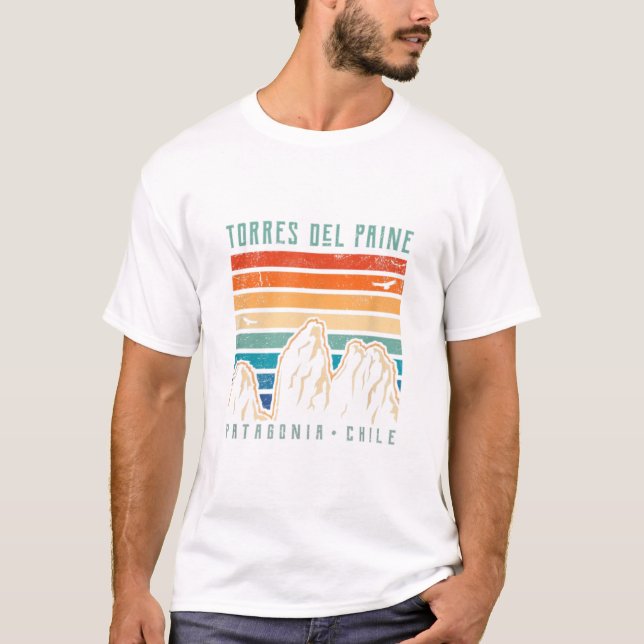 T-shirt Torres del Paine T Shirt Retro Chili Mountain Hiki (Devant)