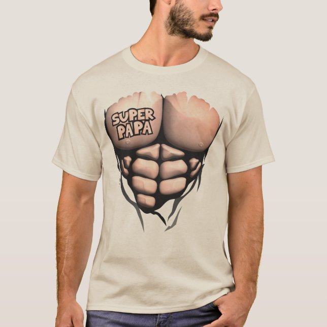 T-shirt torse muscle super papa bodybuilder 802 pecs pecto (Devant)