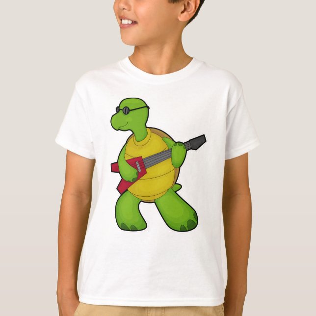 T-shirt Tortue à la musique avec guitare et lunettes de so (Devant)