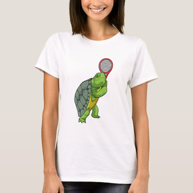 T-shirt Tortue au Tennis avec raquette de tennis (Devant)