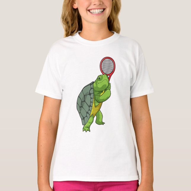 T-shirt Tortue au Tennis avec raquette de tennis (Devant)