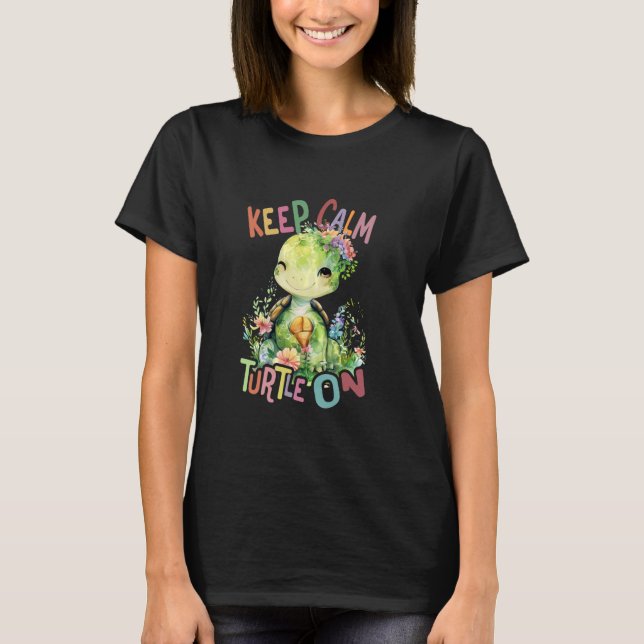 T-shirt tortue avec des fleurs mignonnes tortues bouclées  (Devant)