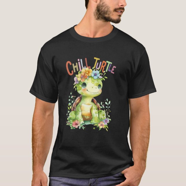 T-shirt tortue avec des fleurs mignonnes tortues bouclées  (Devant)