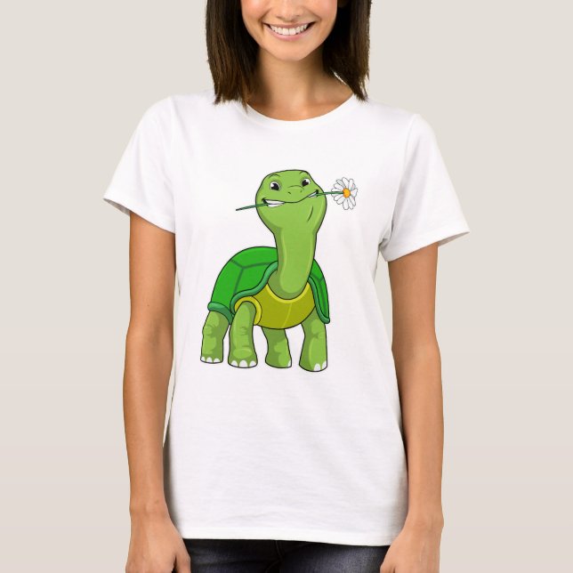 T-shirt Tortue avec marguerite à fleurs (Devant)