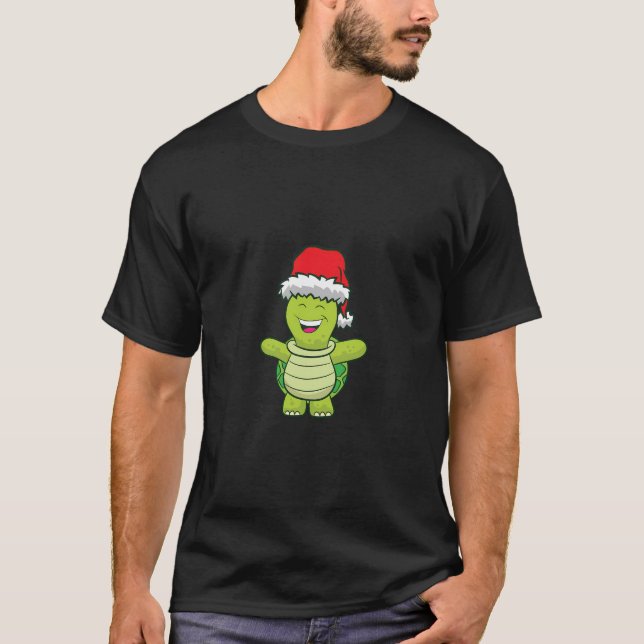 T-shirt Tortue avec Santa Hat Cute Turtle Noël (Devant)