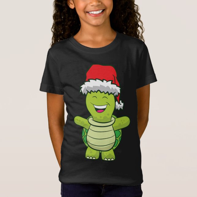 T-Shirt Tortue avec Santa Hat Cute Turtle Noël (Devant)