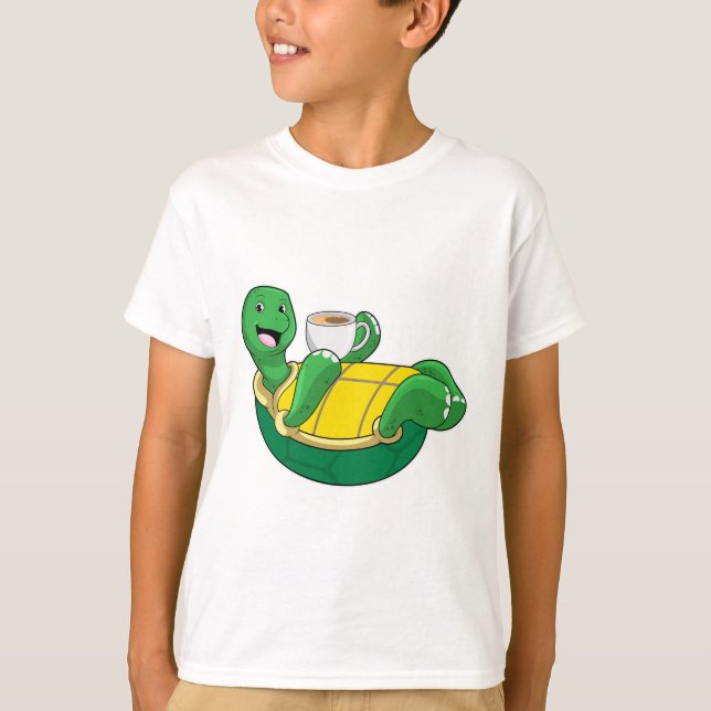 T-shirt Tortue avec tasse de café (Devant)