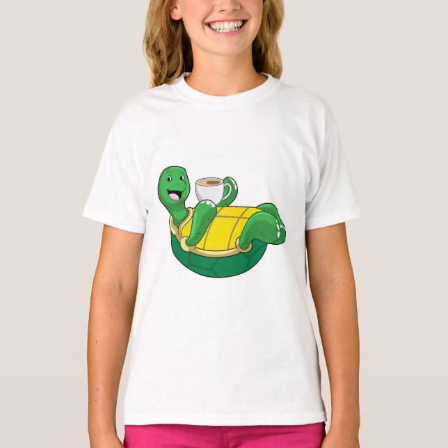 T-shirt Tortue avec tasse de café (Devant)
