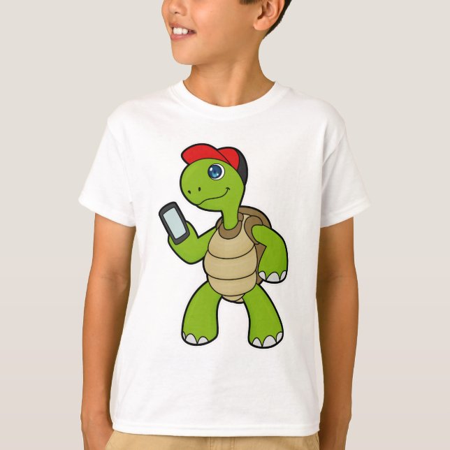 T-shirt Tortue avec téléphone et Casquette (Devant)