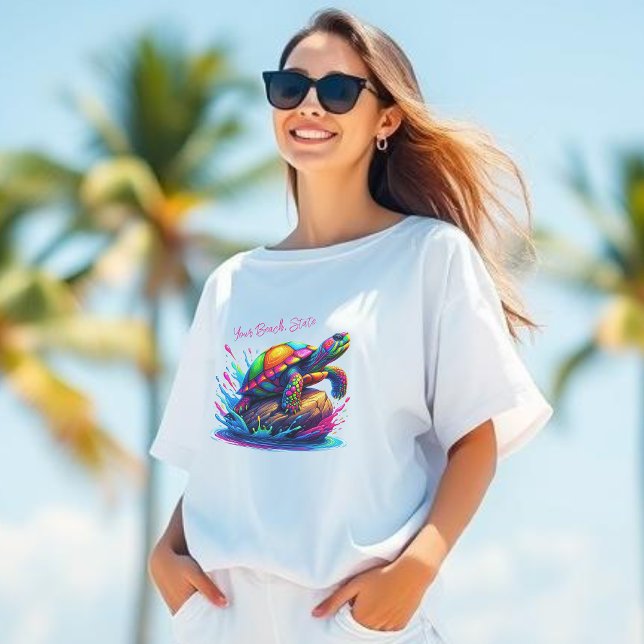 T-shirt Tortue colorée - (Colorful Turtle Splash-Fisherman  Core-Dopamine Dressing-Women T shirt)