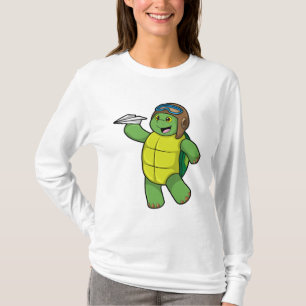 T-shirt Tortue comme pilote avec avion en papier