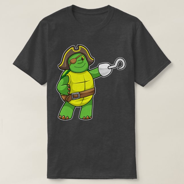 T-shirt Tortue comme pirate avec la main crochetée (Design devant)