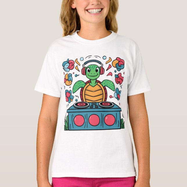 T-shirt Tortue de fête : DJ sur la plage (Devant)
