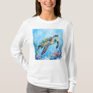 T-shirt Tortue de mer à l'aquarelle sous l'eau