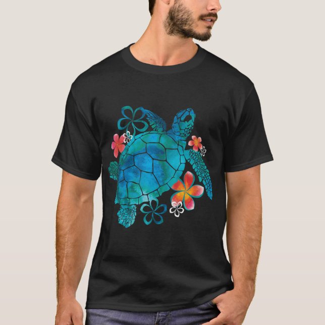 T-shirt Tortue de mer avec fille aux fleurs (Devant)