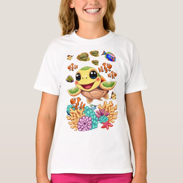 T-shirt Tortue de mer Bébé heureux et mignonne personnage (Devant)