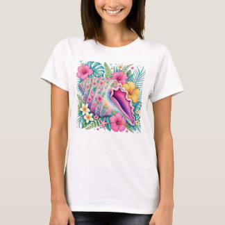 T-SHIRT TORTUE DE MER COLORÉE AVEC DE BELLES FLEURS TROPIC