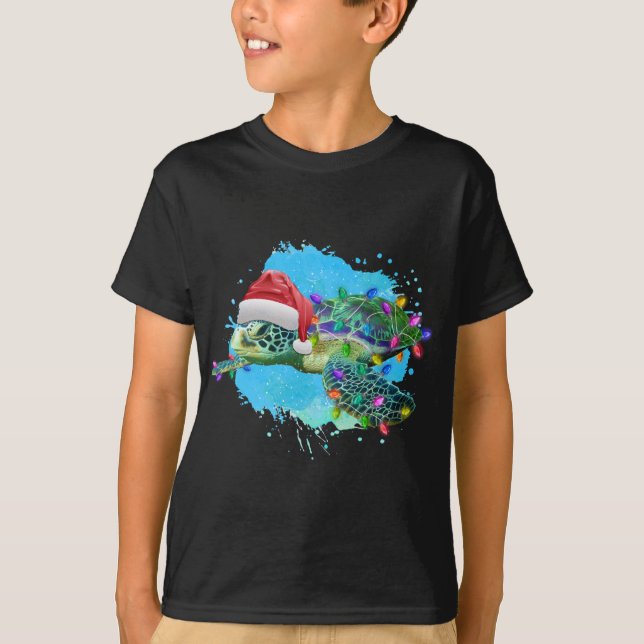 T-shirt Tortue De Mer De Noël Avec Chapeau Et Noël (Devant)