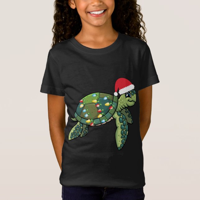 T-Shirt Tortue de mer de Noël avec Santa Hat Vacances mign (Devant)