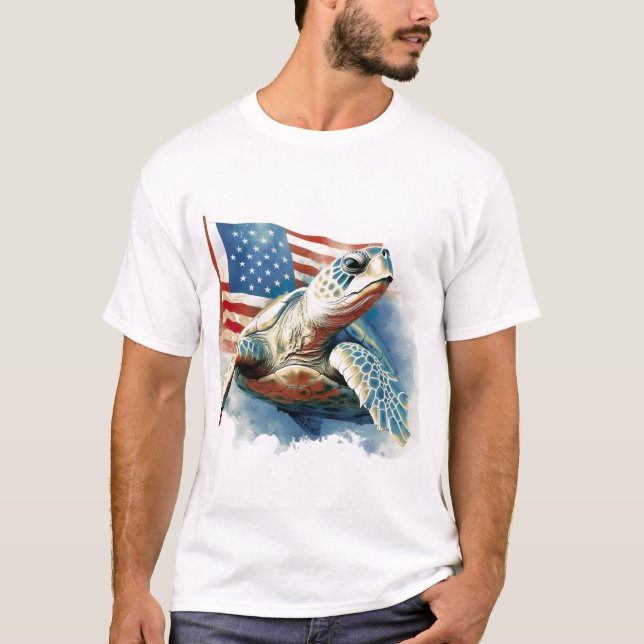 T-shirt Tortue de mer Drapeau américain (Devant)