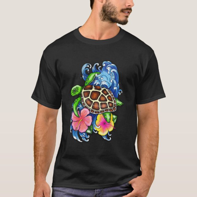 T-shirt Tortue De Mer Et Hibiscus (Devant)
