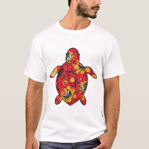 T-shirt Tortue de mer floral rouge